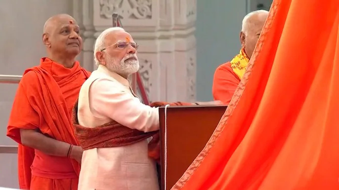 Ayodhya Ram Temple: PM Modi Calls Temple Ceremony a Defining Moment in India’s Cultural Renaissance After Hoisting Saffron Flag
